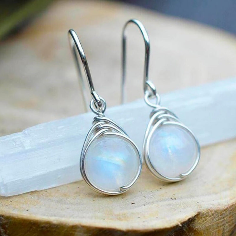 Moonstone Round Drop Earrings