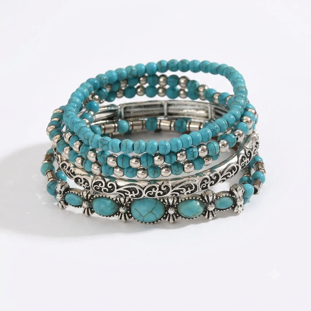 Bohemian Turquoise Beaded Bracelet Set