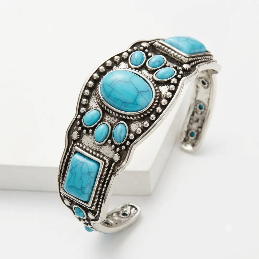 Vintage Bohemian Turquoise Cuff Bracelet