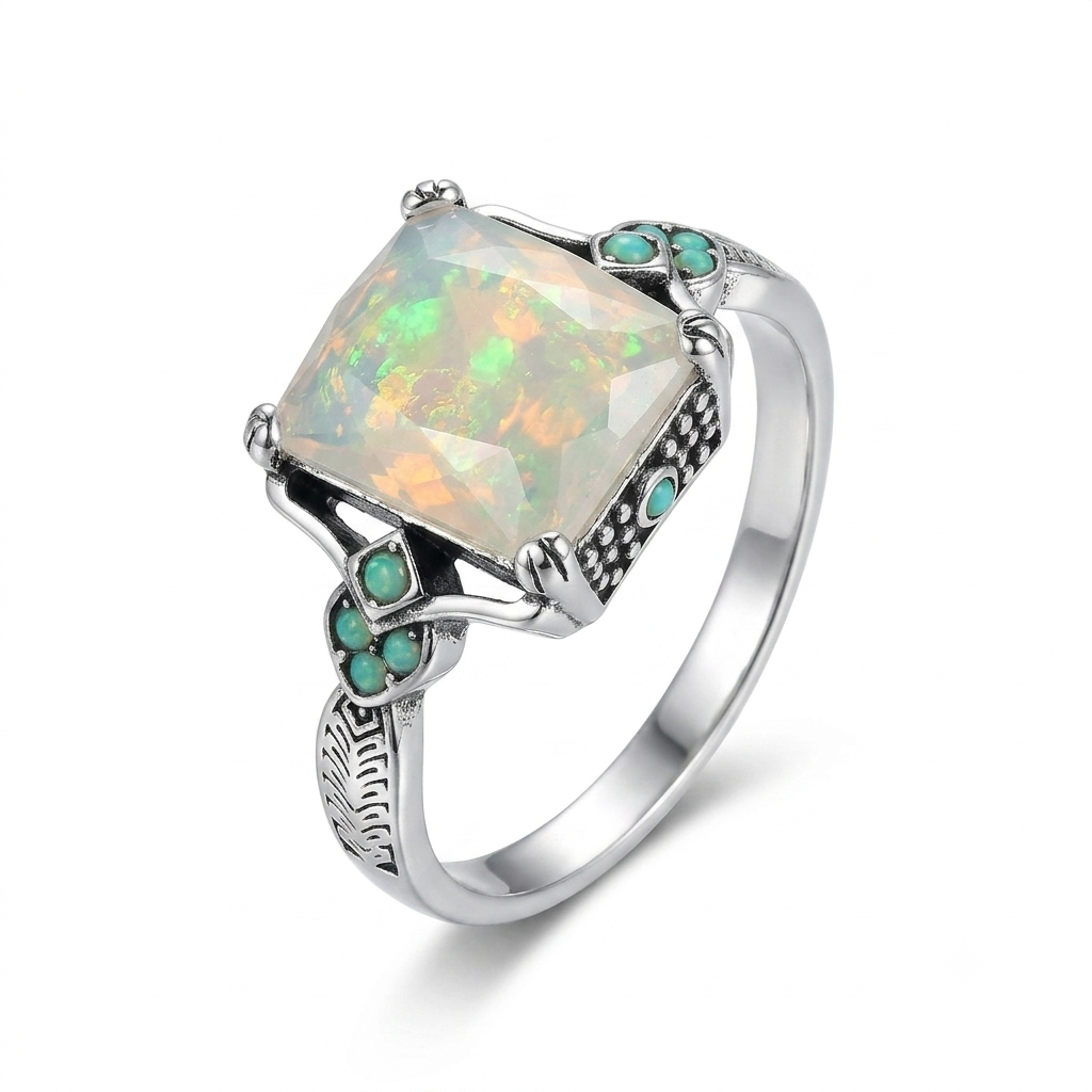 Vintage White Opal Silver Ring