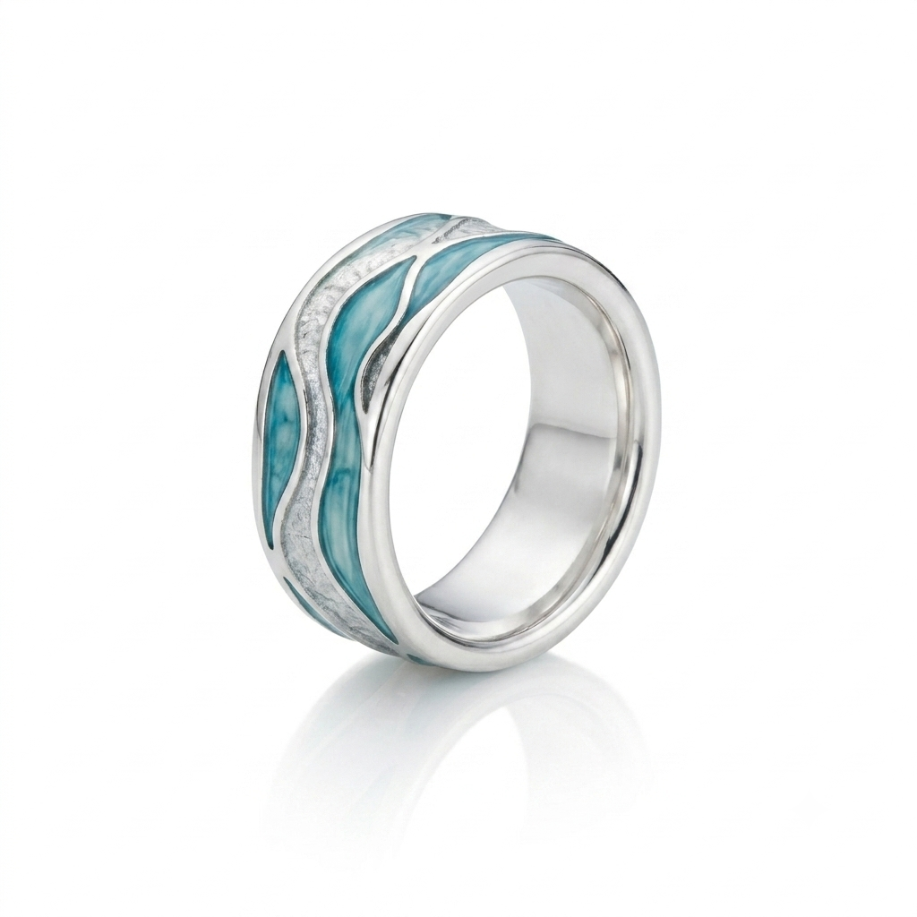 Turquoise Silvered Waves Ring