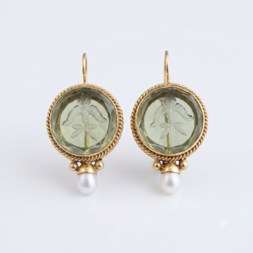 Ancient Jade Stone Pearl Earrings