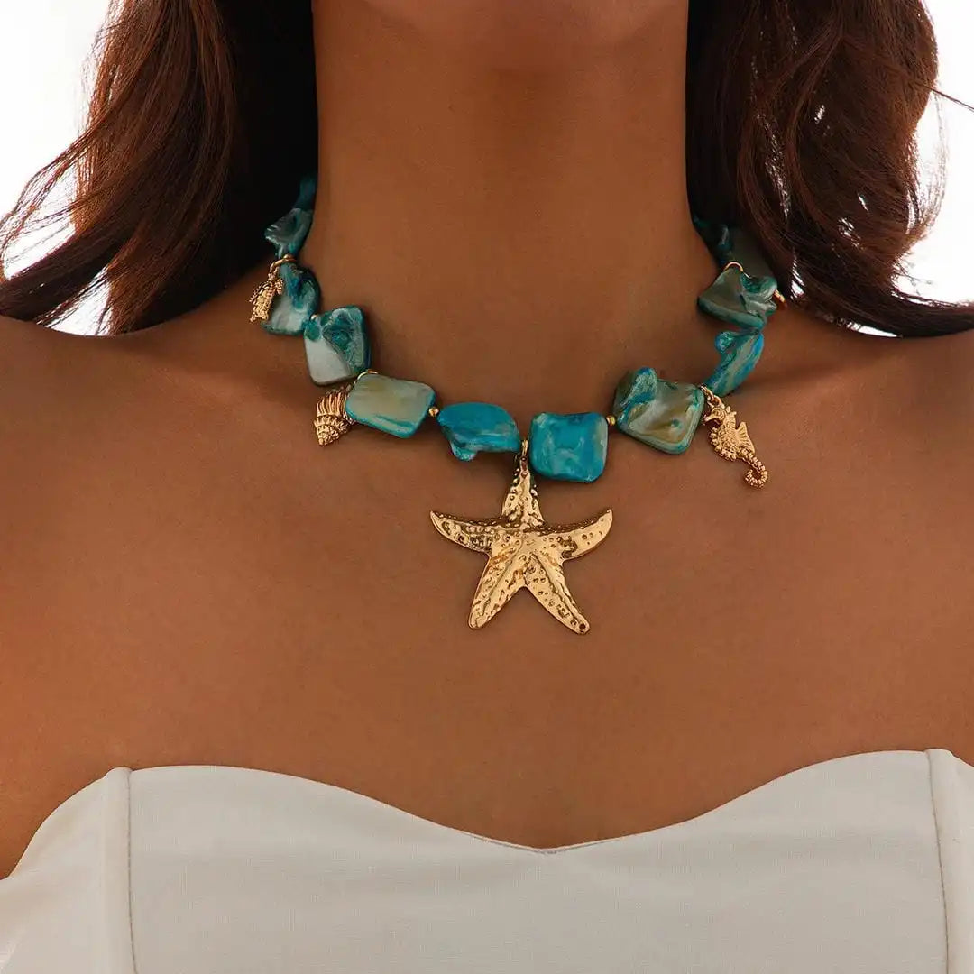 Boho Stone Sea Star Pendant Necklace