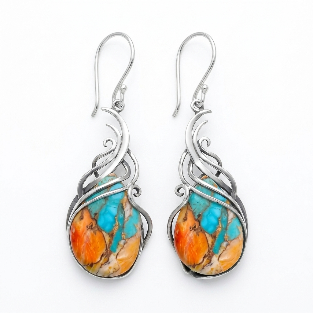 Blue and Orange Gemstone Drop Earrings
