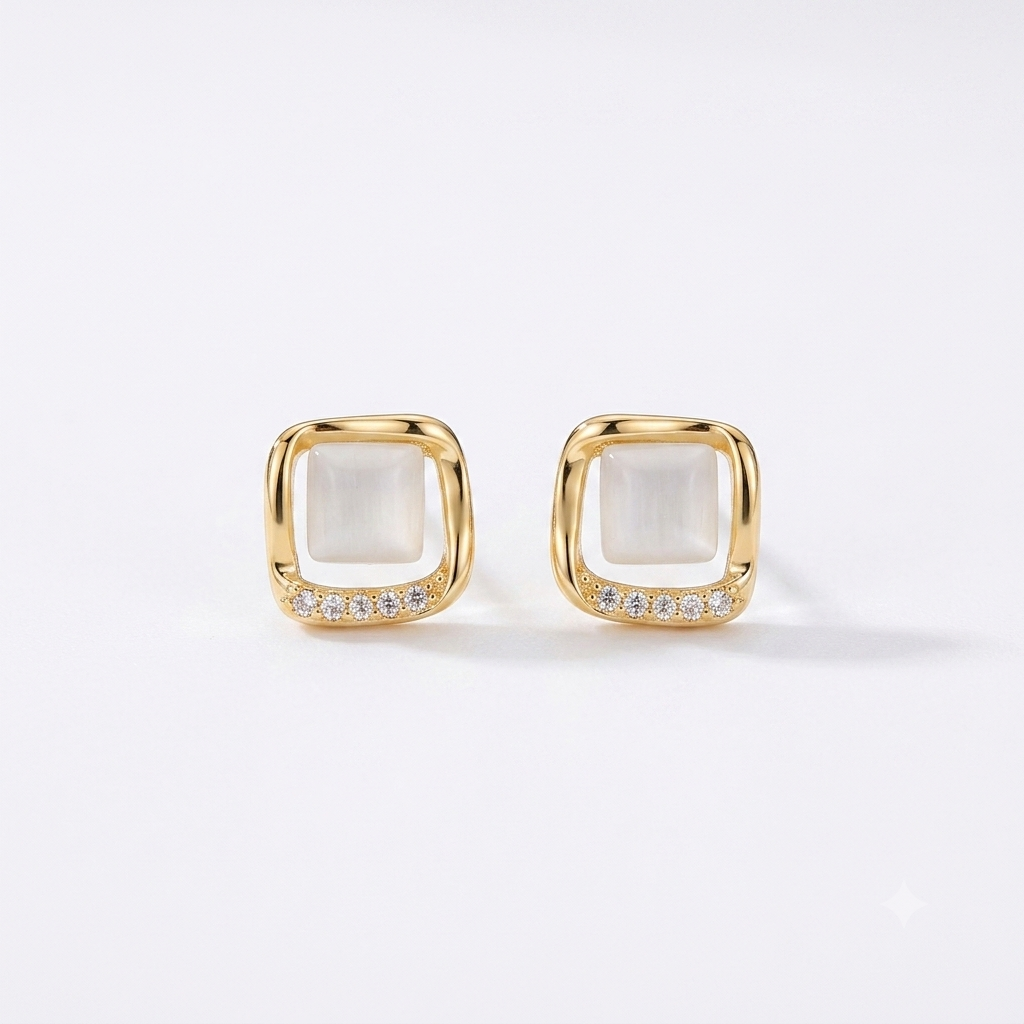 Elegant Earrings with Gold Moon Crystal